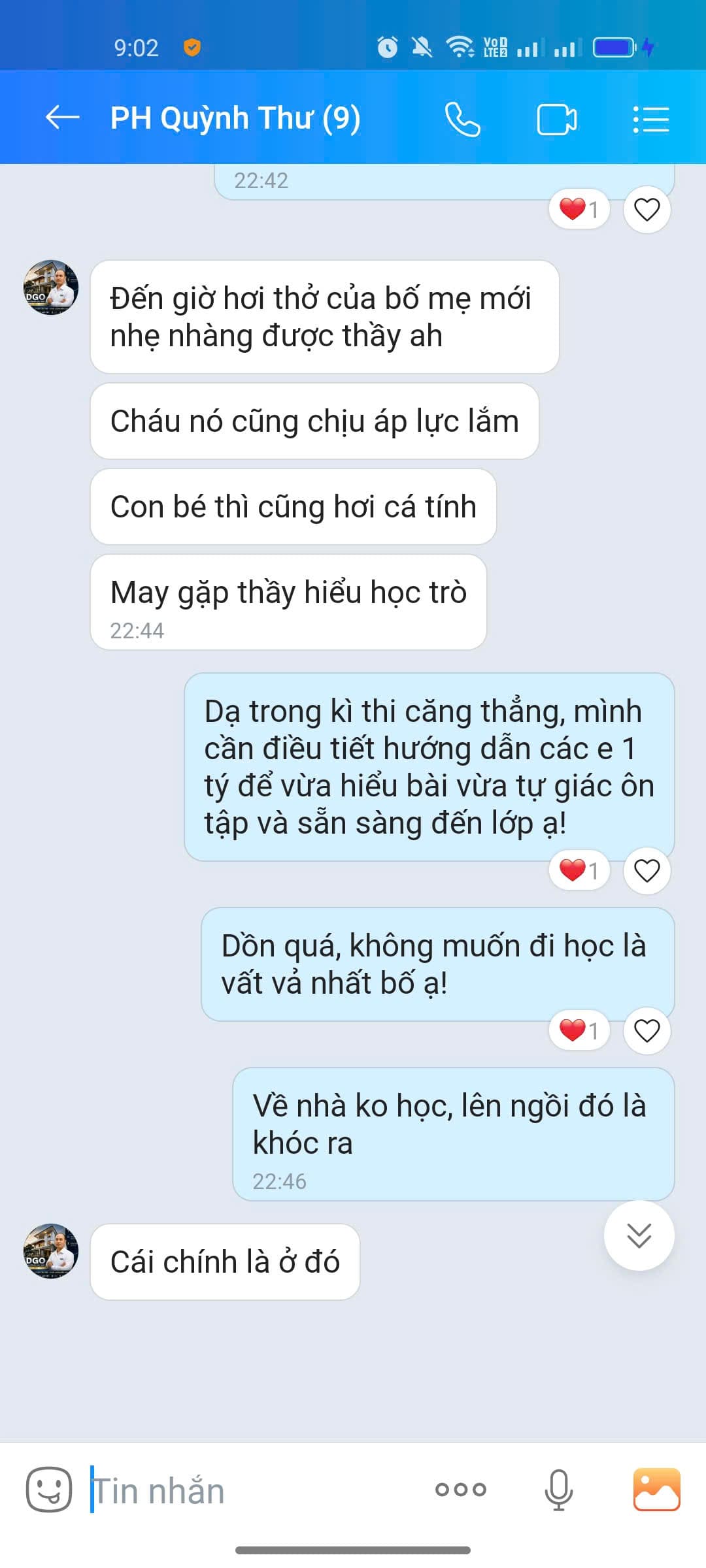 Tin nhắn phản hồi của phụ huynh