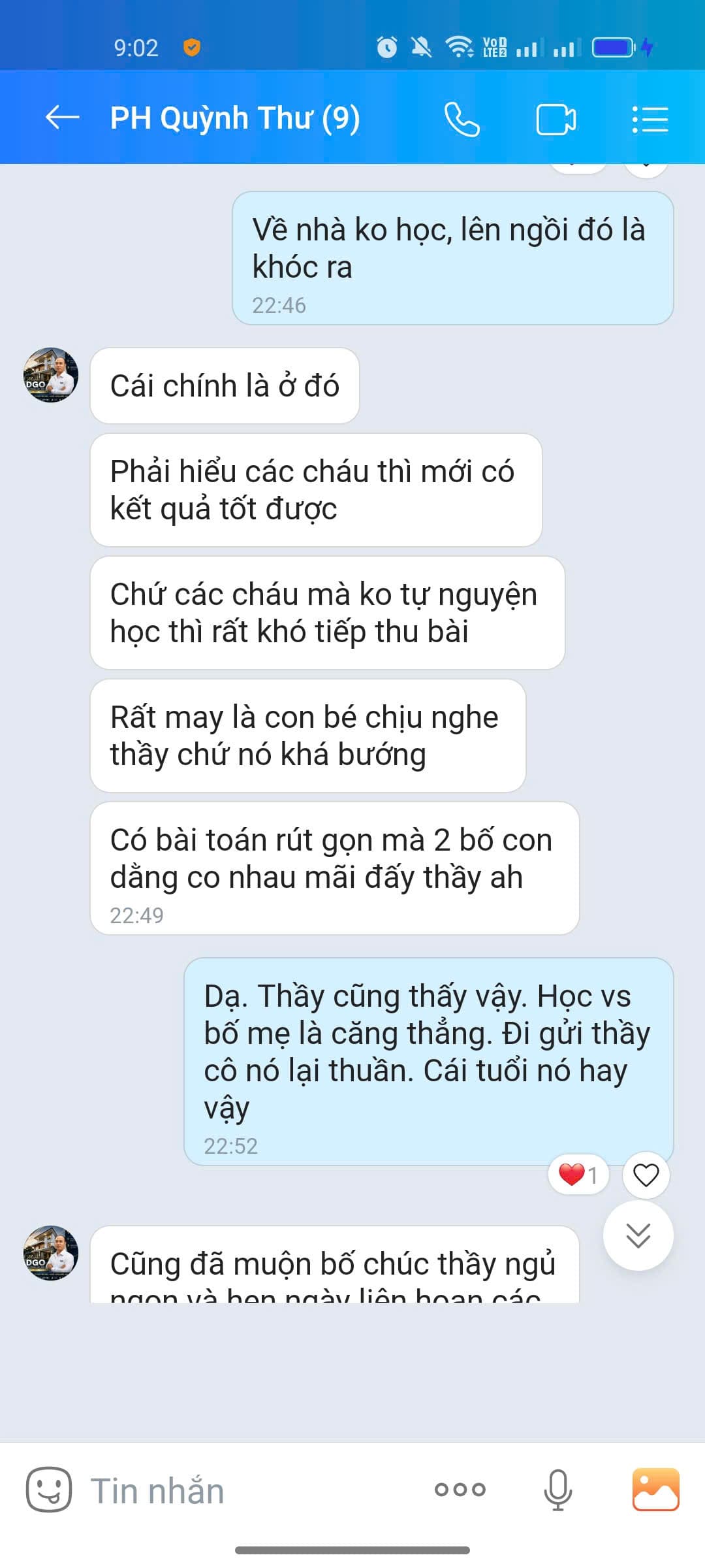 Tin nhắn phản hồi của phụ huynh