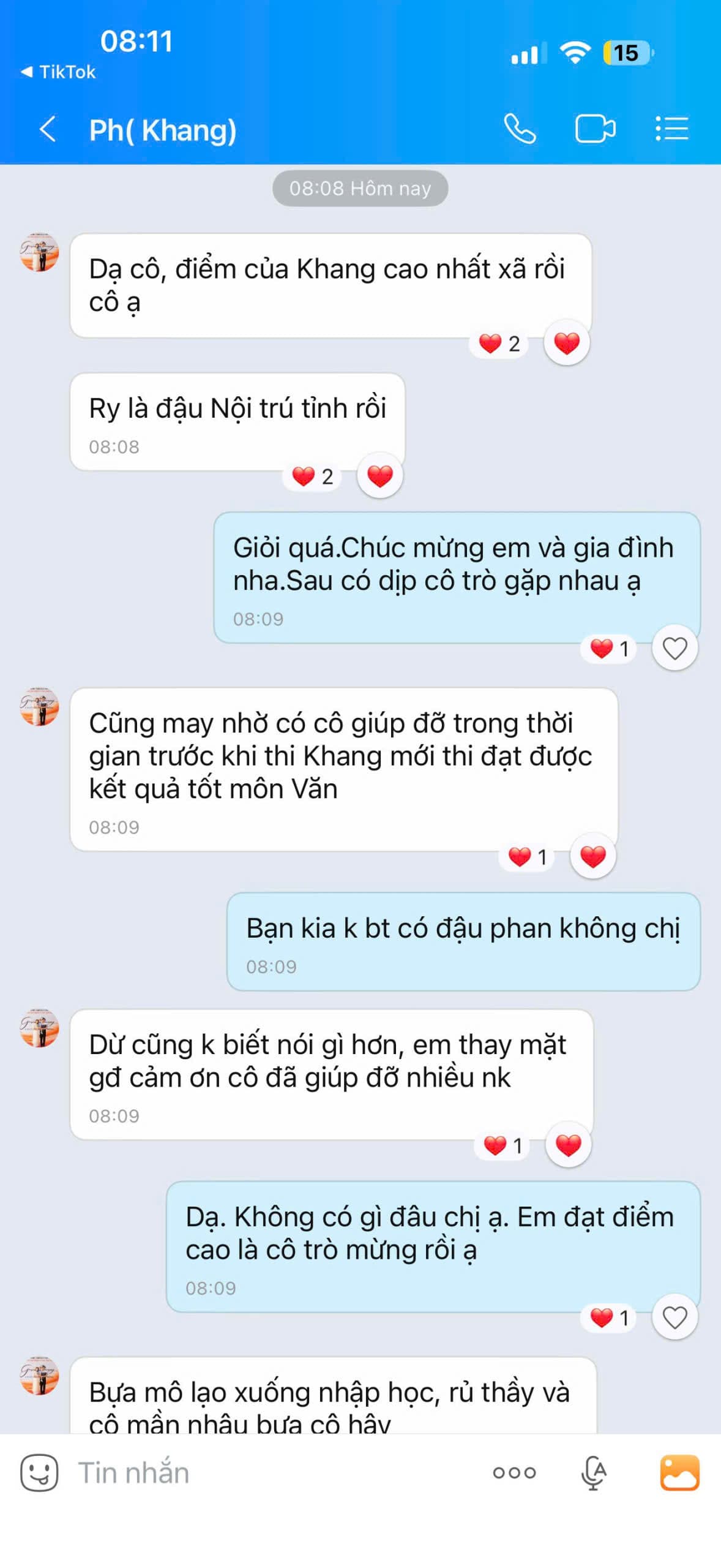 Tin nhắn phản hồi của phụ huynh