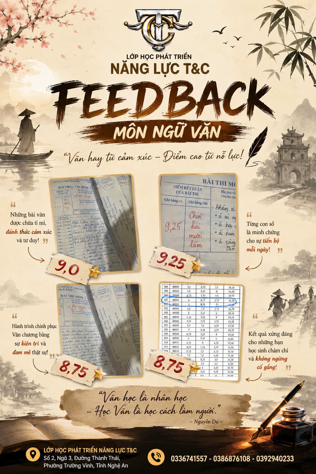 Ngữ Văn: 9,0 – 9,25 – 8,75
